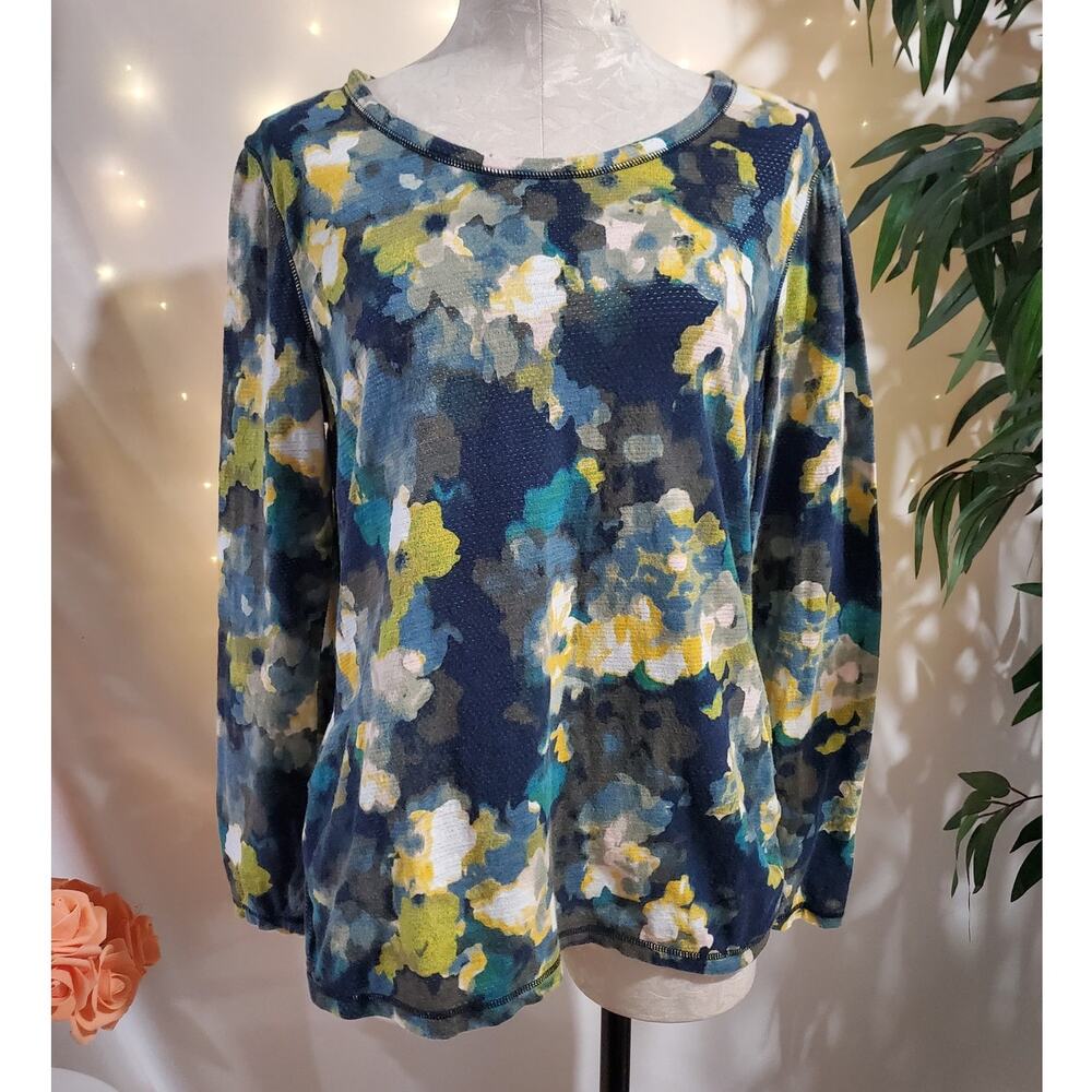 T By Talbots Abstract Watercolor Mesh Side Ruched… - image 1